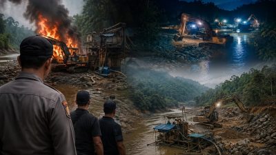 7 Excavator Turun ke Sungai Suso, Penambang Klaim Legal APH Jangan Hanya Diam